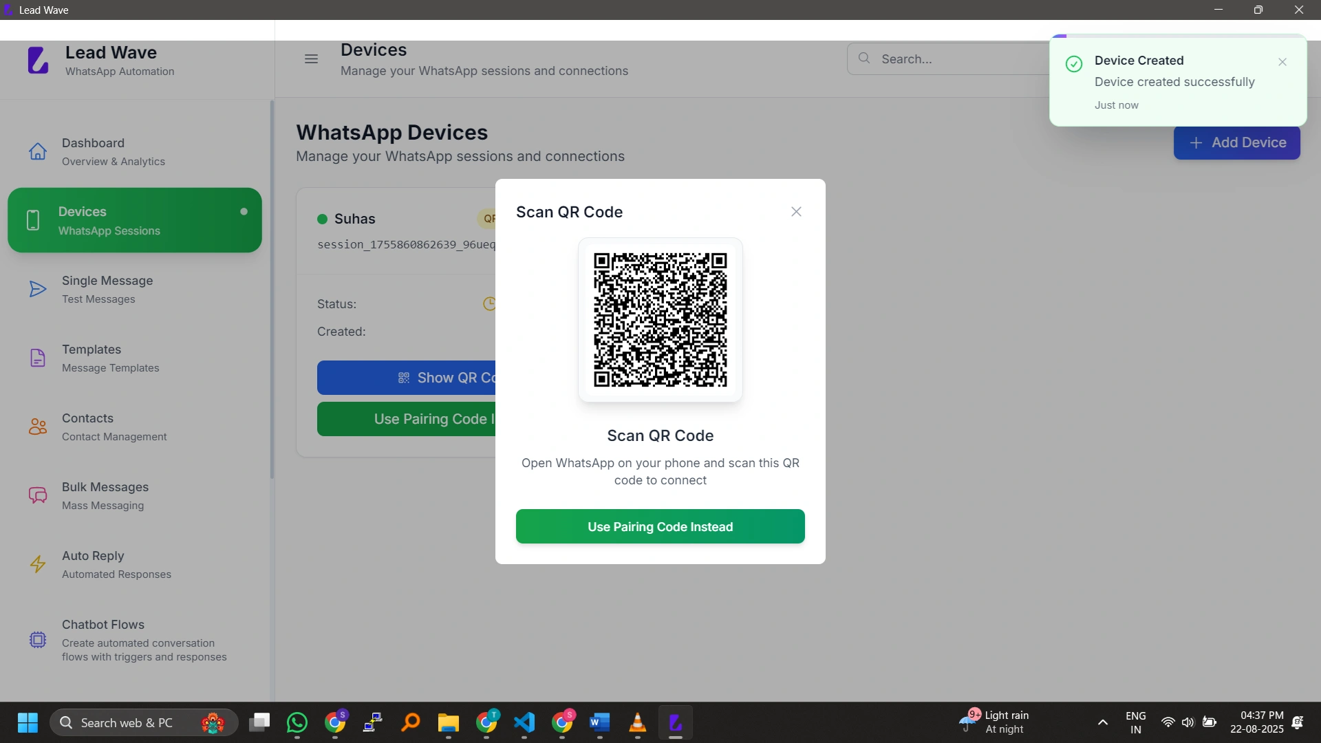 Manage multiple WhatsApp accounts from a single dashboard.